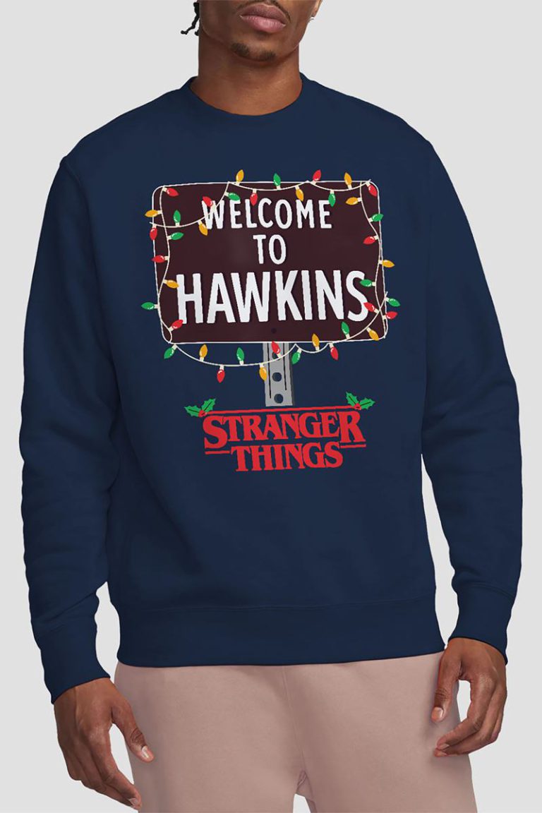 Stranger Things Christmas Welcome To Hawkins Sweatshirt, Navy from Debenhams