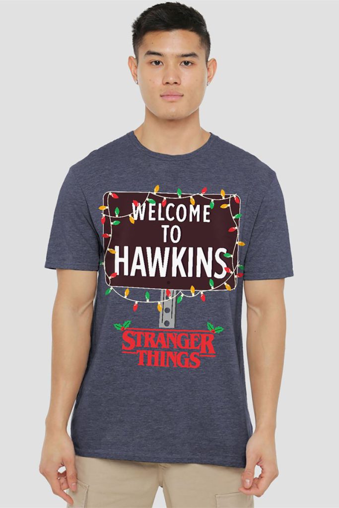 Stranger Things Christmas Welcome To Hawkins T Shirt, Navy from Debenhams