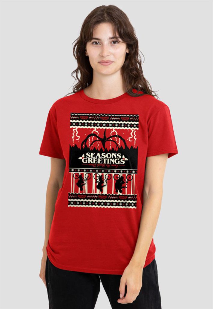 Stranger Things Fair Isle Christmas Ladies T Shirt, Red from Debenhams
