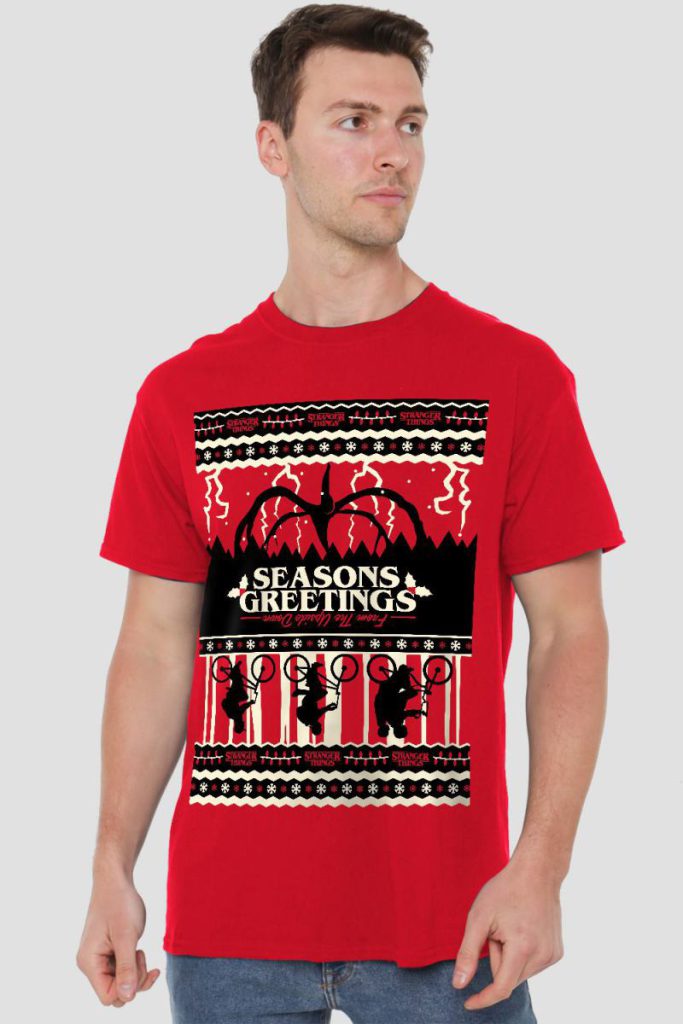 Stranger Things Fair Isle Christmas T-Shirt, Red from Debenhams