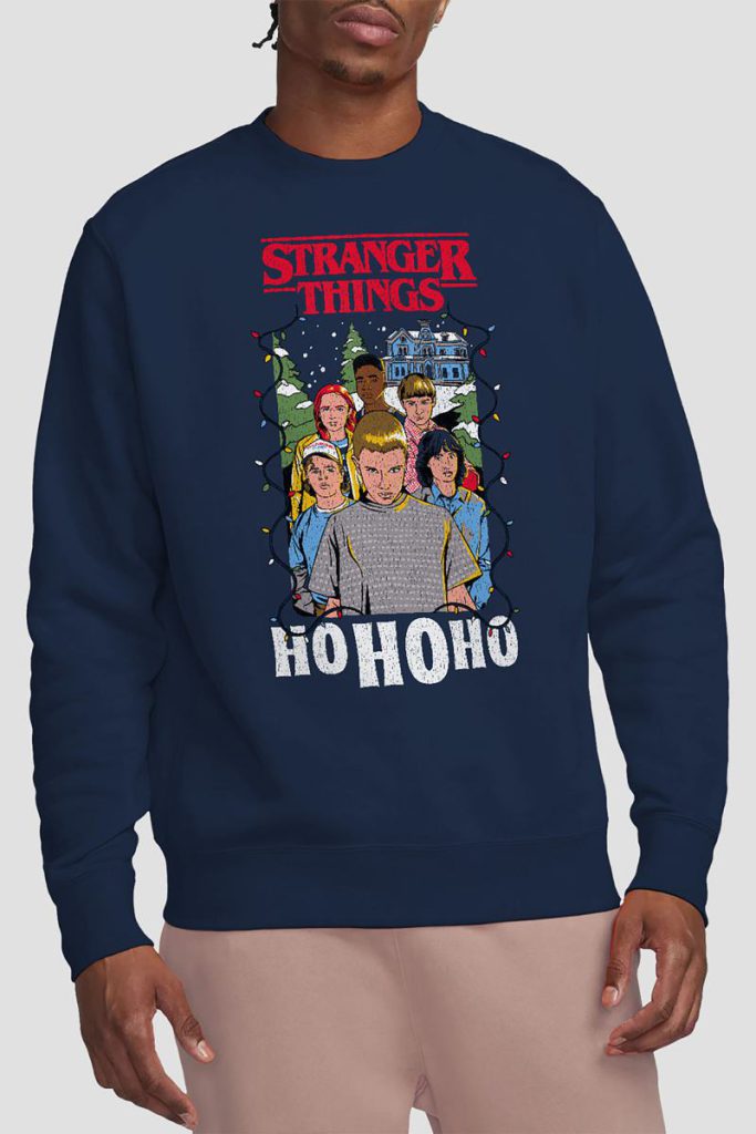 Stranger Things Group Ho Ho Ho Christmas Sweatshirt, Navy from Debenhams