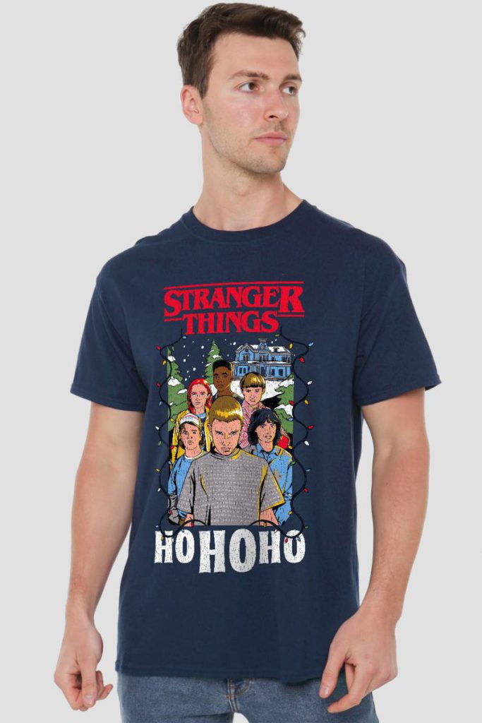 Stranger Things Group Ho Ho Ho Christmas T-Shirt, Navy from Debenhams