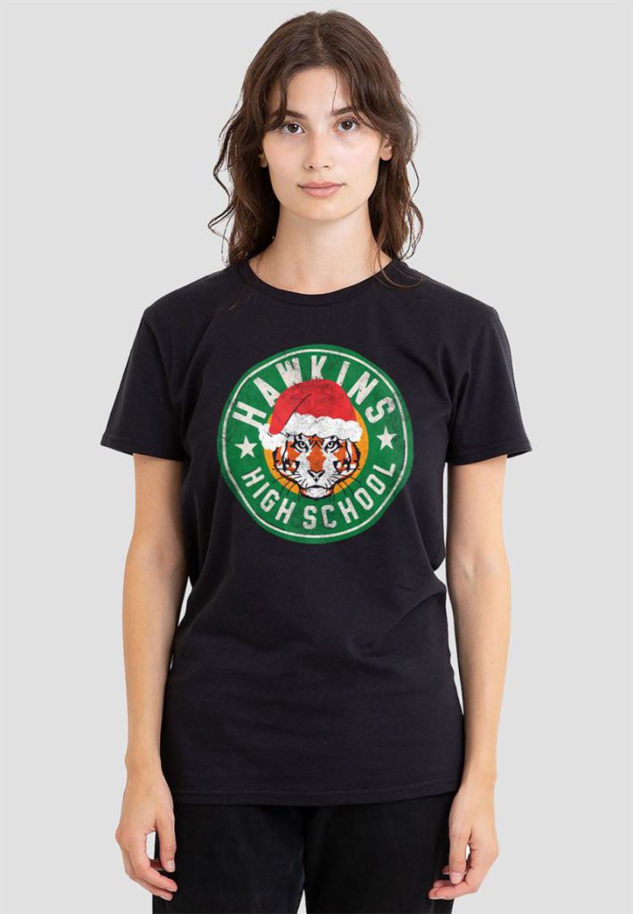 Stranger Things Hawkins High School Christmas Logo Ladies T Shirt, Black from Debenhams
