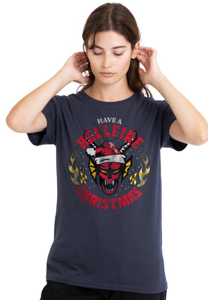 Stranger Things Hellfire Christmas Ladies T Shirt, Deep Navy from Debenhams