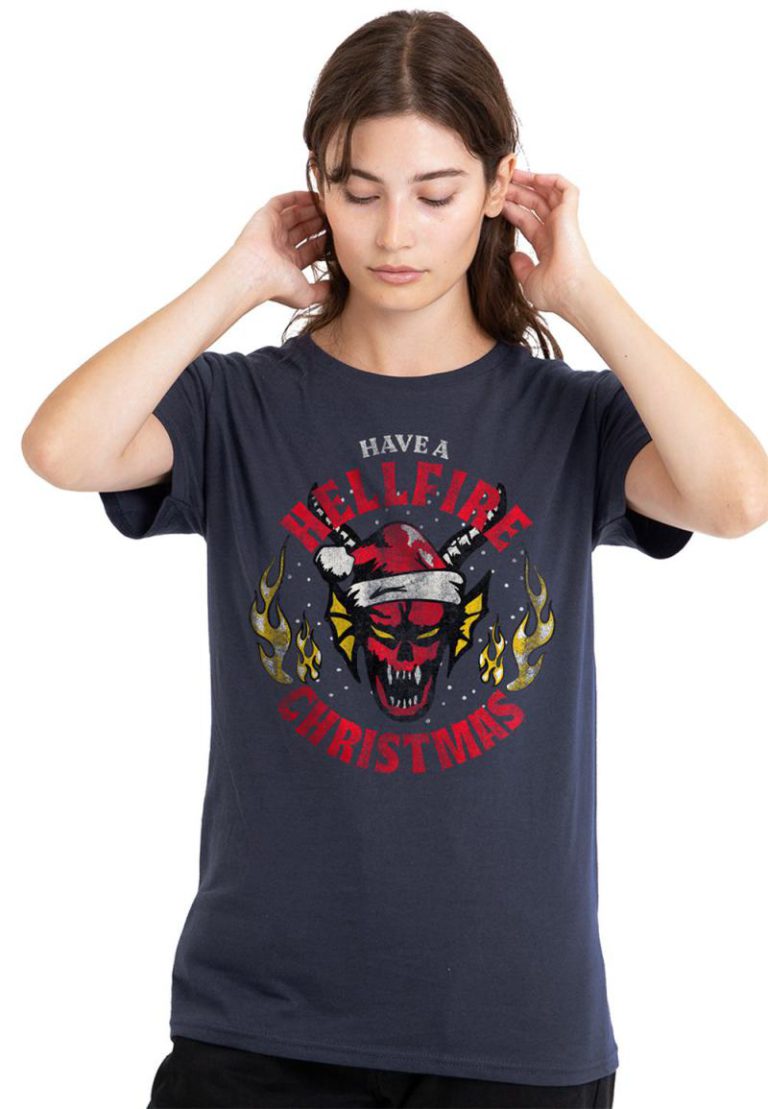 Stranger Things Hellfire Christmas Ladies T Shirt, Deep Navy from Debenhams
