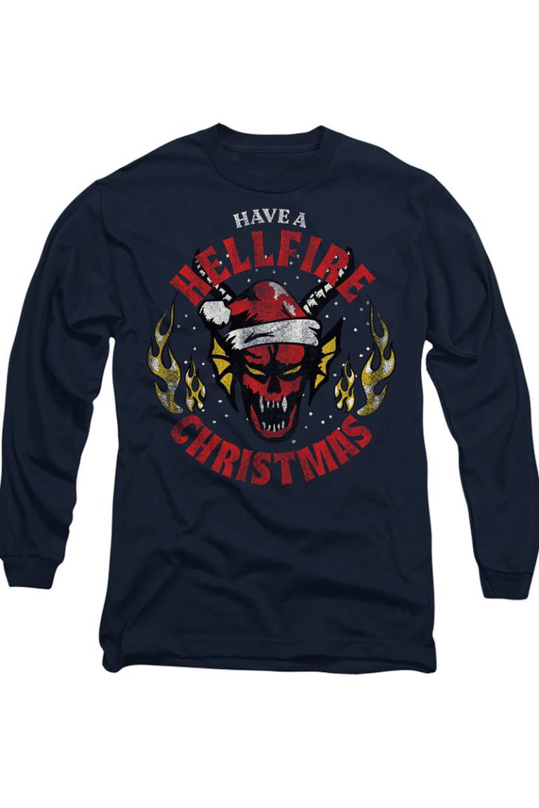 Stranger Things Hellfire Christmas Long Sleeve T-Shirt, Navy from Debenhams