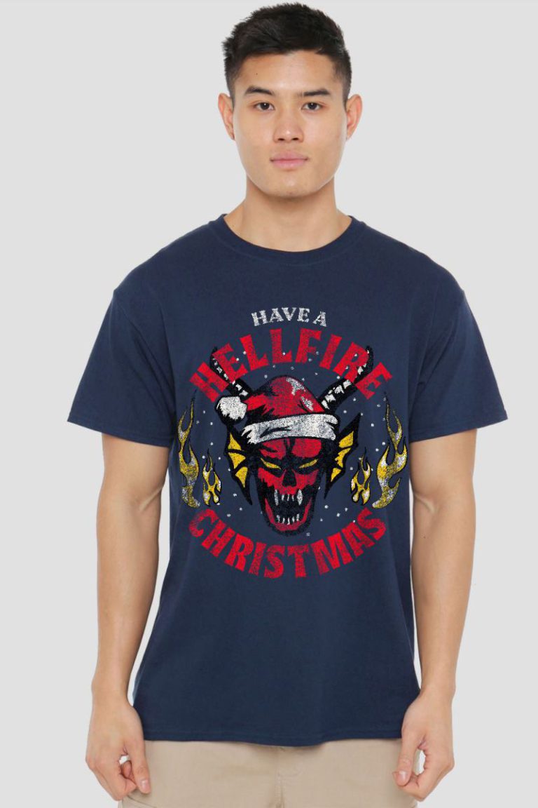 Stranger Things Hellfire Christmas T-Shirt, Navy from Debenhams