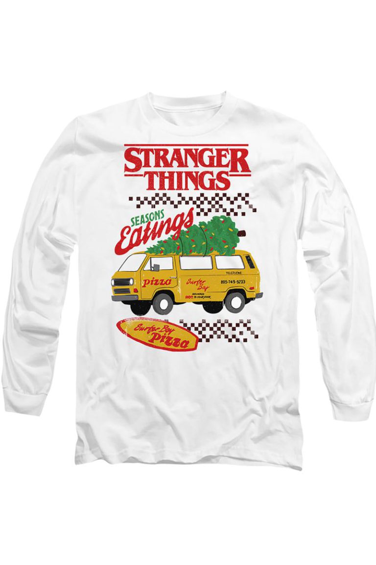 Stranger Things Seasons Eatings Pizza Van Christmas Long Tee, White from Debenhams