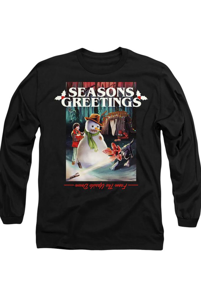Stranger Things Seasons Greetings Snowman Christmas Long Tee, Black from Debenhams