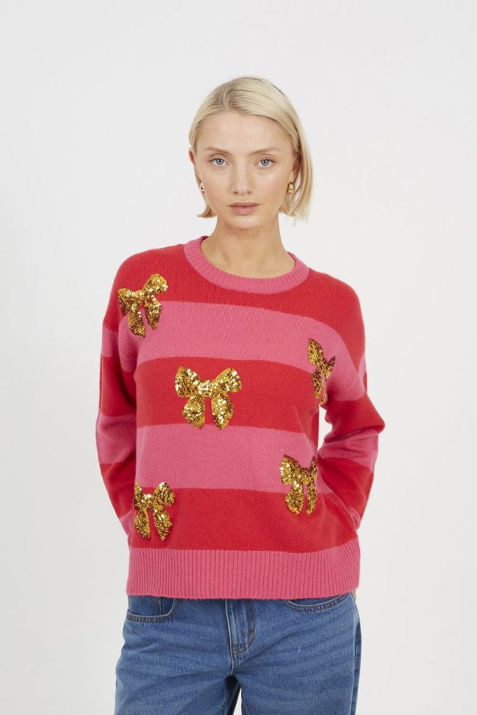 Stripe Sequin Detail Christmas Jumper from Boohoo