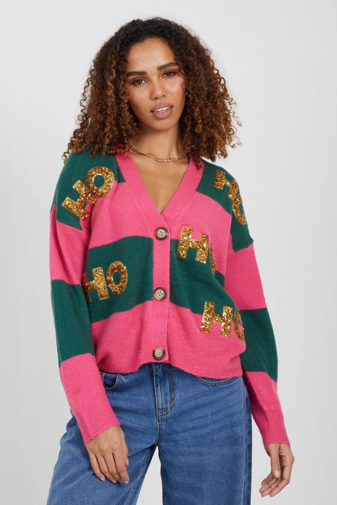 Striped Sequin Appliqué Christmas Cardigan from Debenhams