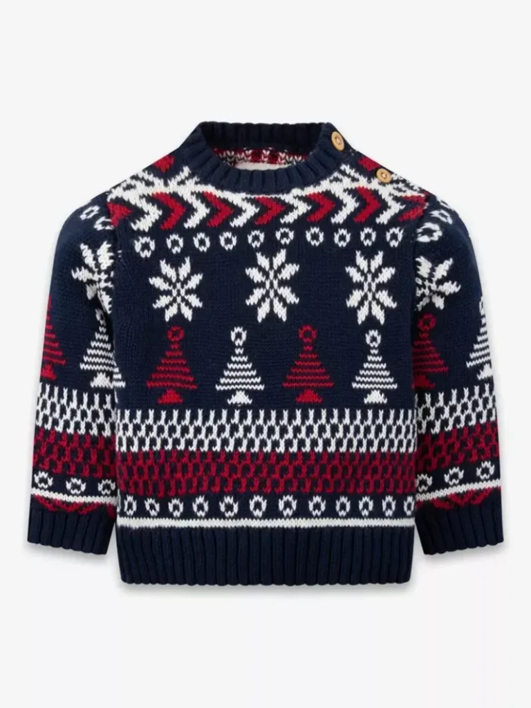 The Little Tailor Baby Cotton Fair Isle Jumper, Navy/Red/Cream Christmas jumper from John Lewis
