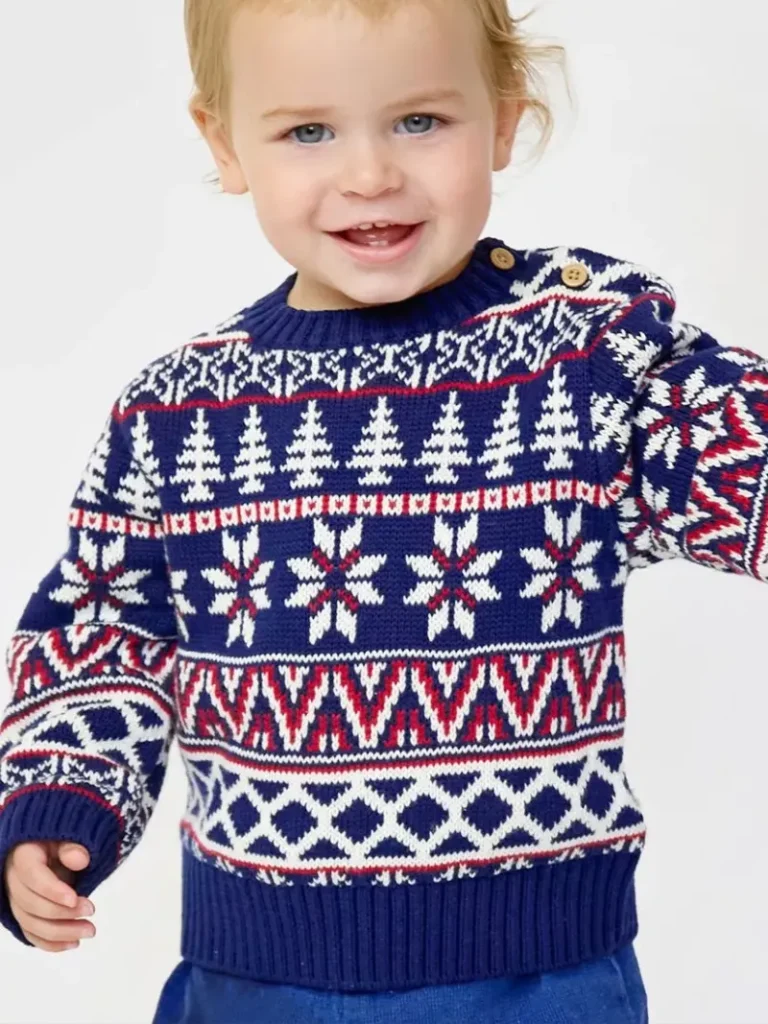 The Little Tailor Baby Fairisle Christmas Jumper, Navy/Red/Cream from John Lewis