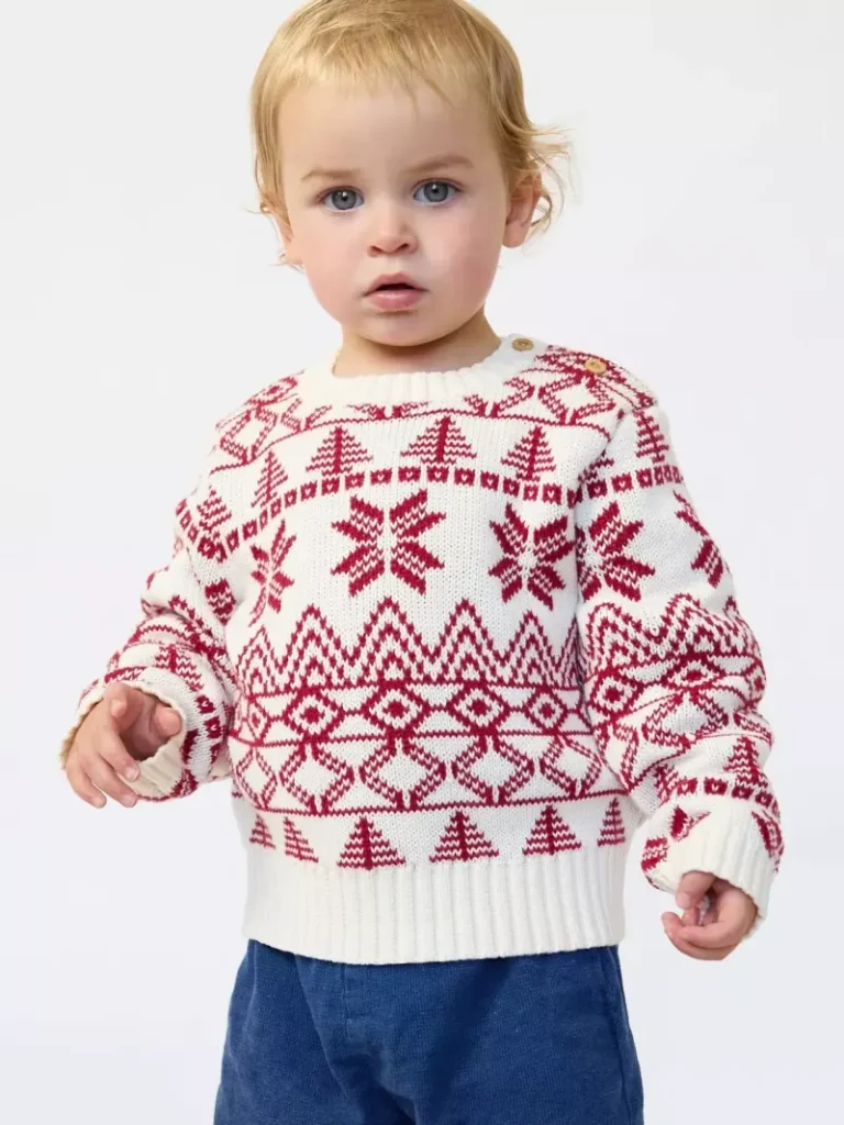 The Little Tailor Baby Fairisle Christmas Jumper, Red/Cream from John Lewis