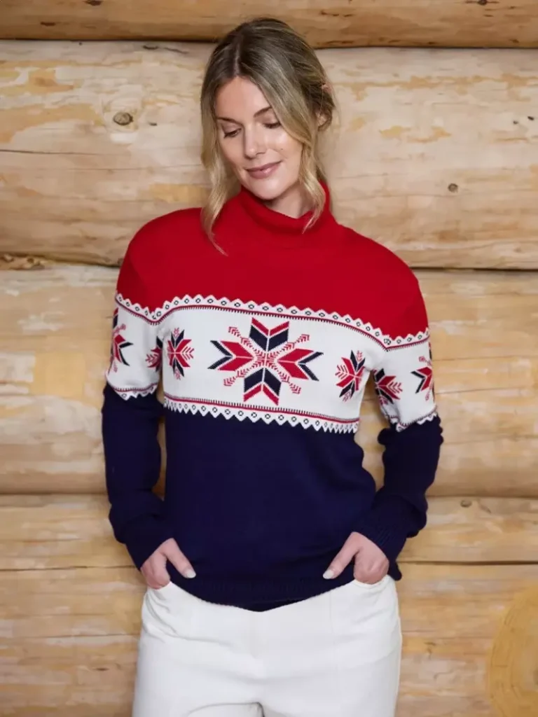 The Little Tailor Christmas Roll Neck Snowflake Jumper, Navy/Red from John Lewis