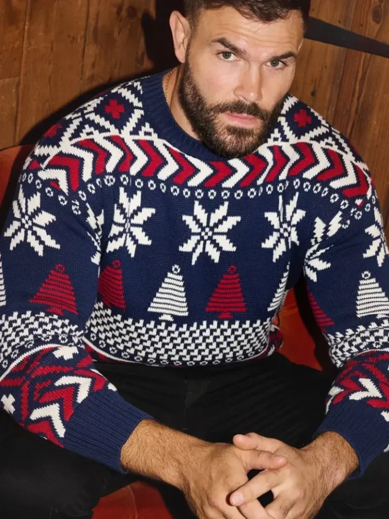 The Little Tailor Cotton Crew Neck Fair Isle Jumper, Navy/Red/Cream Christmas jumper from John Lewis