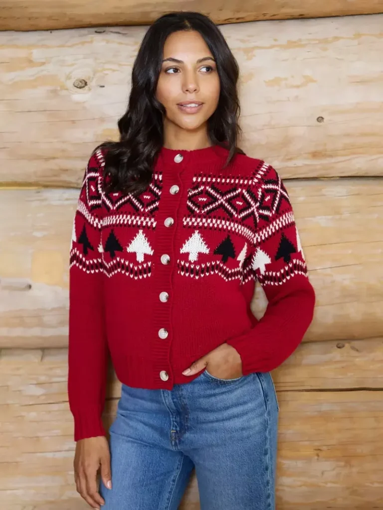 The Little Tailor Cotton Winter Fairisle Christmas Cardigan, Red/Multi from John Lewis