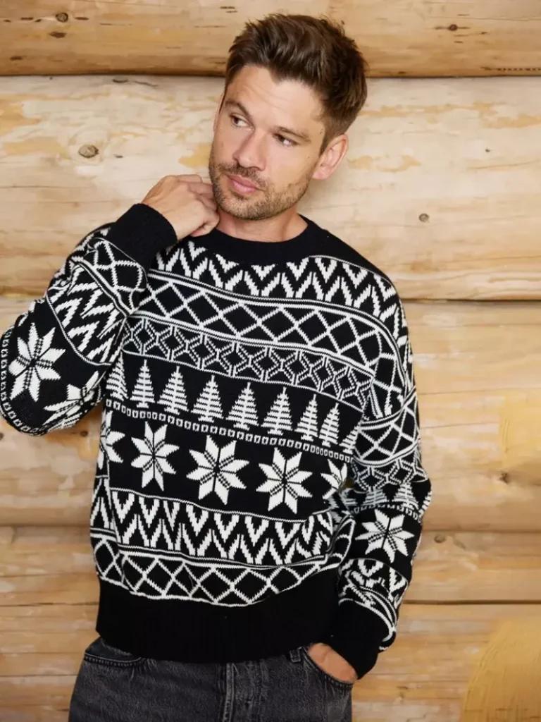 The Little Tailor Cotton Winter Fairisle Christmas Jumper, Black/Cream from John Lewis