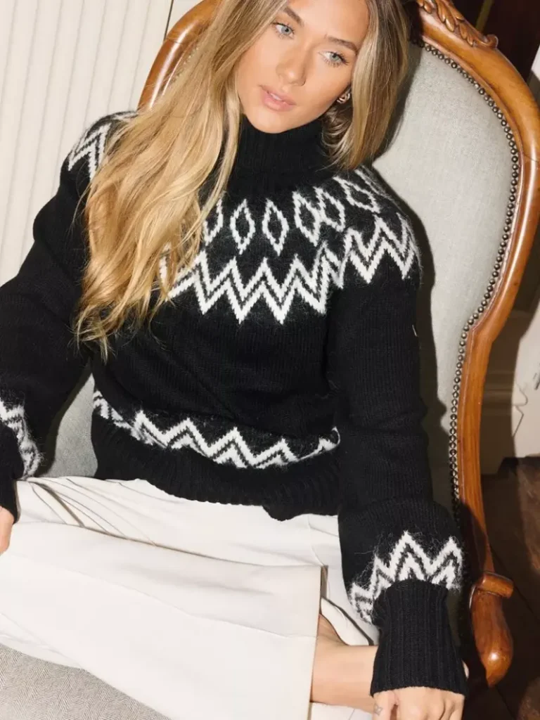The Little Tailor Diamond Knit Fair Isle Jumper, Black Christmas jumper from John Lewis