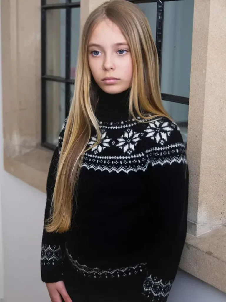 The Little Tailor Kids' Funnel Neck Snowflake Fair Isle Jumper, Black Christmas jumper from John Lewis