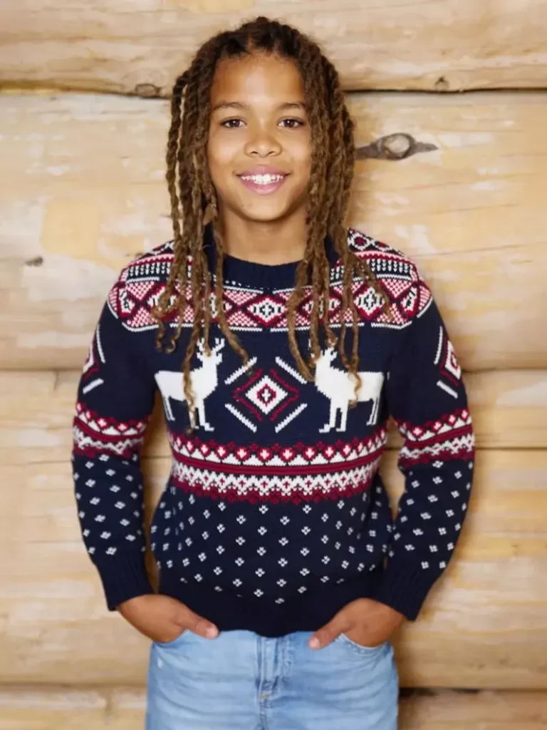 The Little Tailor Kids' Premium Cotton Christmas Reindeer Crew Neck Jumper from John Lewis