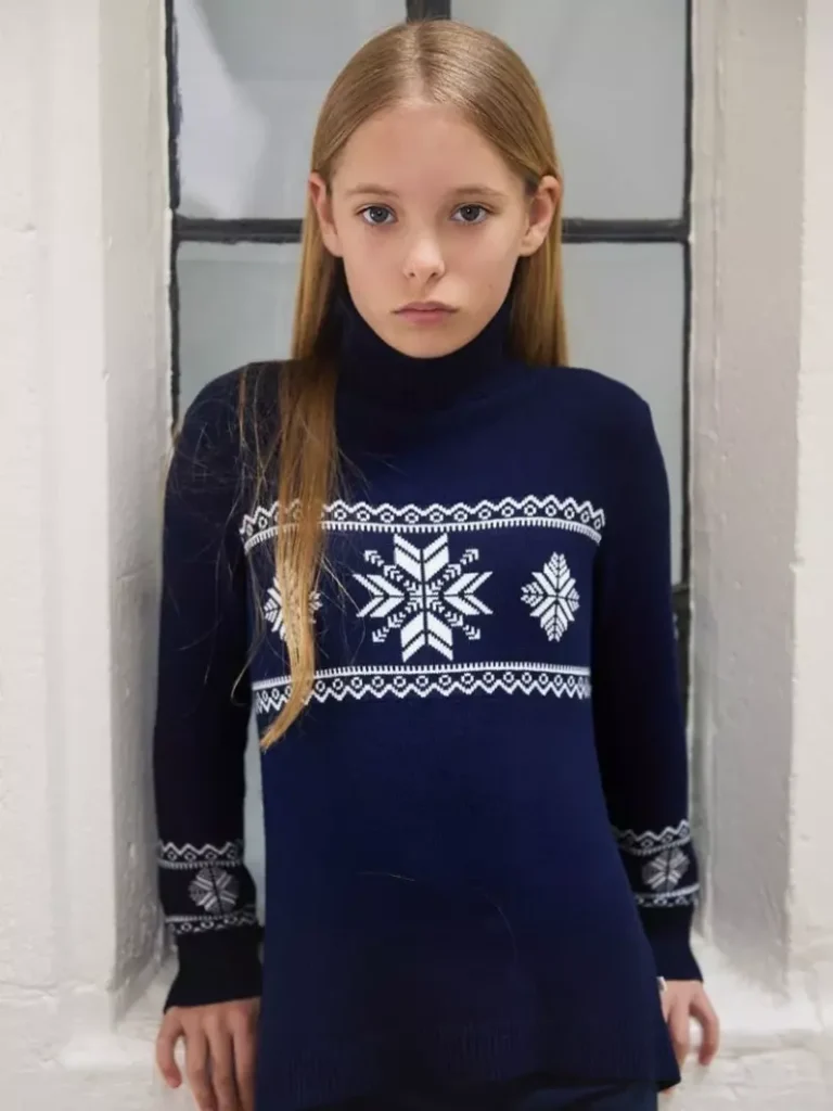 The Little Tailor Kids' Snowflake Slim Fit Jumper, Navy Christmas jumper from John Lewis