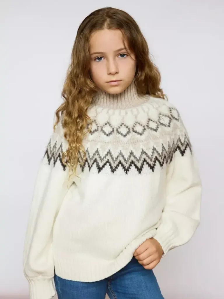 The Little Tailor Kids' Wool Blend Fair Isle Diamond Jumper, Cream/Taupe Christmas jumper from John Lewis