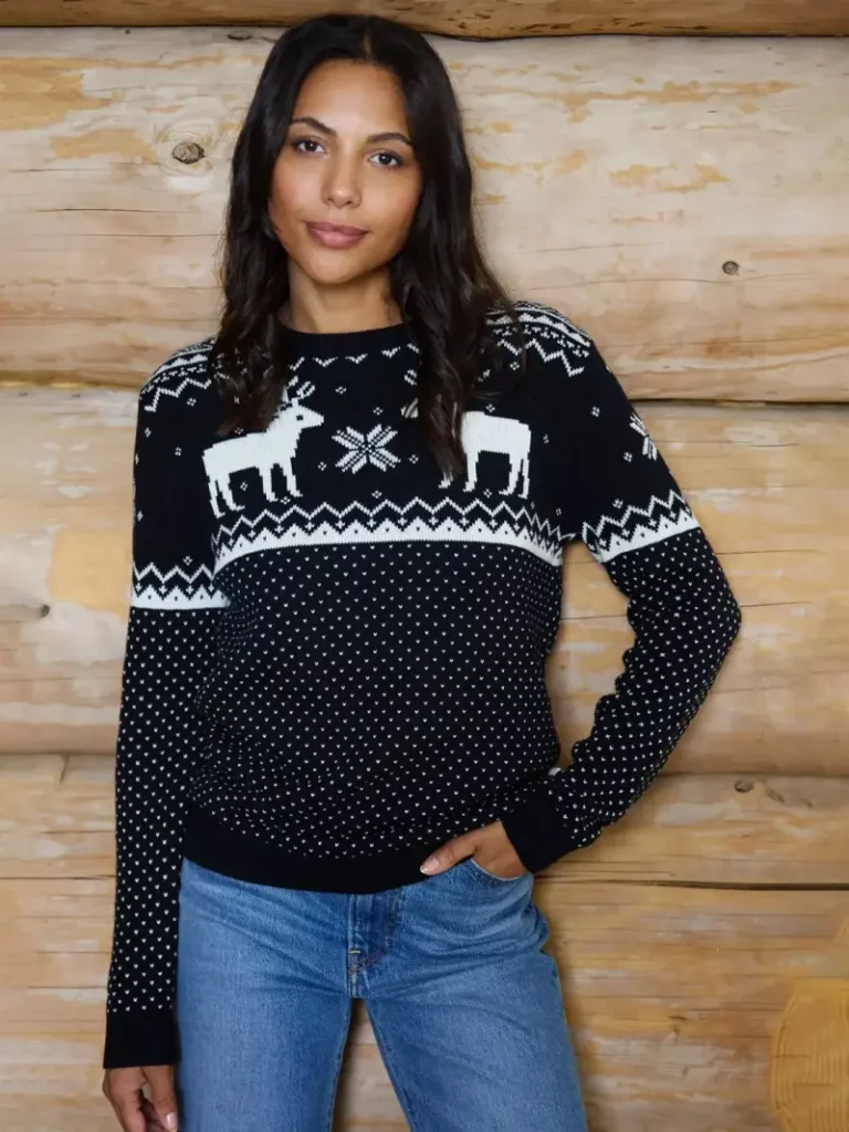 The Little Tailor Ladies Fairisle Christmas Jumper, Black from John Lewis