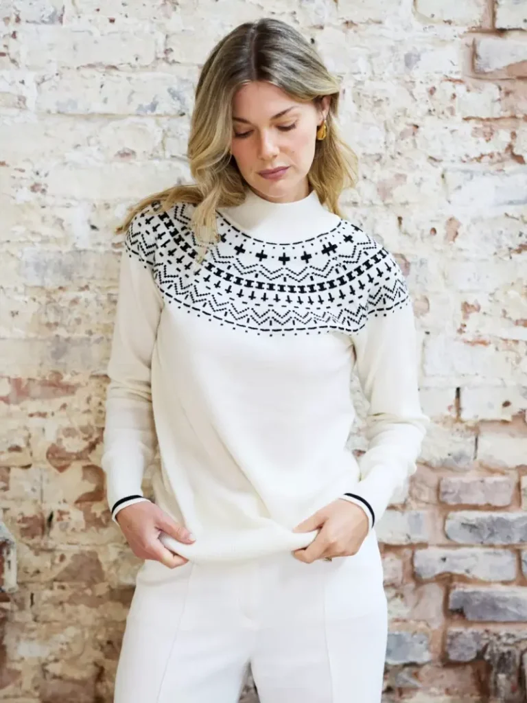 The Little Tailor Modern Fair Isle Funnel Neck Jumper, Cream Christmas jumper from John Lewis