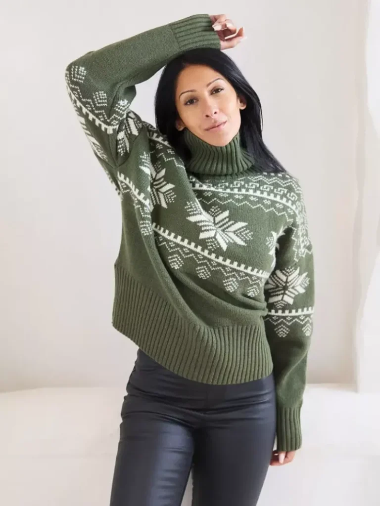The Little Tailor Snowflake Cotton Jumper, Green Christmas jumper from John Lewis