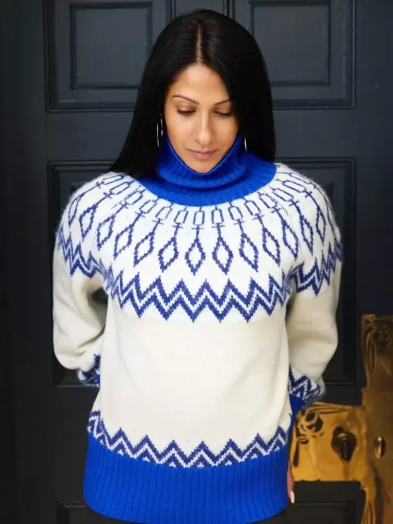 The Little Tailor Wool Blend Fair Isle Diamond Jumper, Blue/Cream Christmas jumper from John Lewis