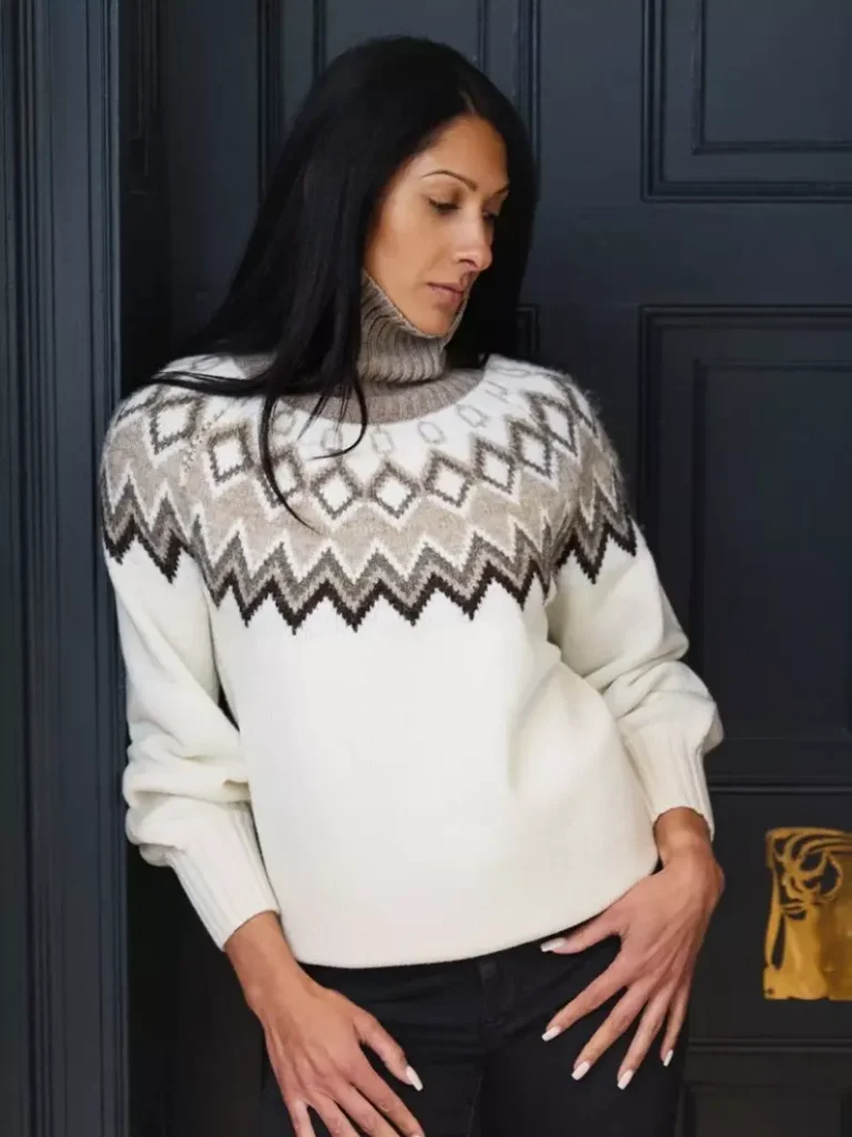 The Little Tailor Wool Blend Fair Isle Diamond Jumper, Cream Christmas jumper from John Lewis