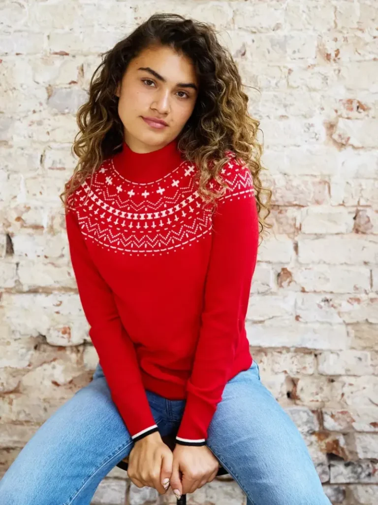 The Little Tailor Wool Blend Fair Isle Jumper, Red Christmas jumper from John Lewis