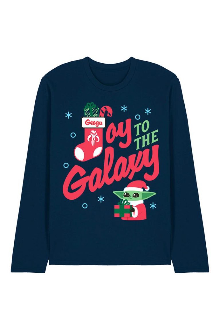 The Mandalorian Grogu Christmas Joy To The Galaxy Long T-Shirt, Navy from Debenhams