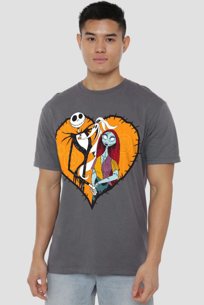The Nightmare Before Christmas Jack Sally Heart Mens T-Shirt Charcoal from Debenhams