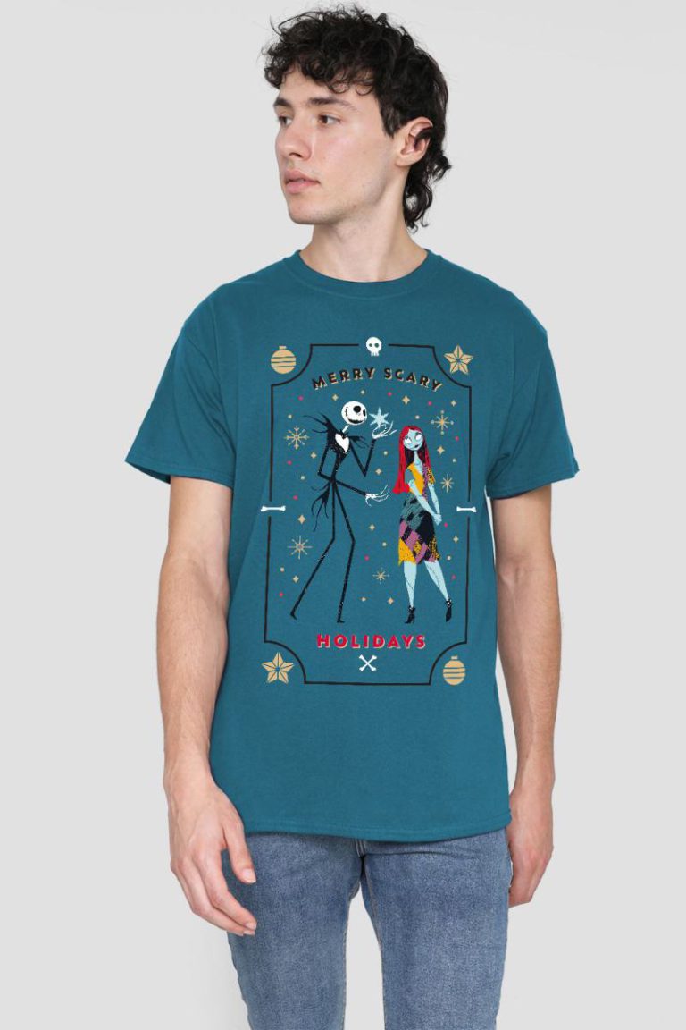 The Nightmare Before Christmas Scary Holidays Jack And Sally Mens T-Shirt Mid Grey from Debenhams