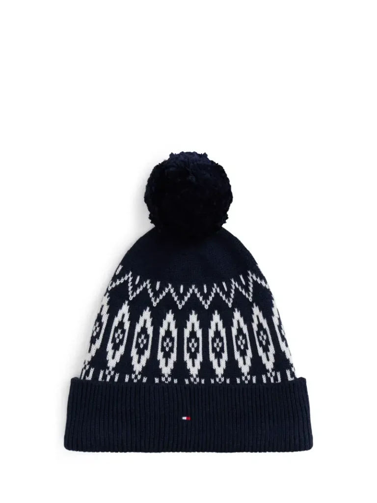 Tommy Hilfiger Kids' Knitted Fair Isle Beanie Hat, Blue Christmas jumper from John Lewis