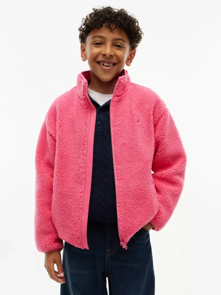 Tommy Hilfiger Kids' Polar Fleece Funnel Neck Sweatshirt, Pink Christmas jumper from John Lewis