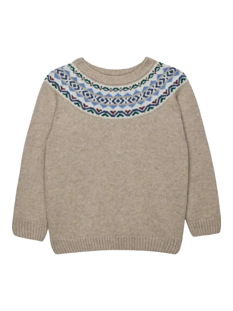 Trotters Kids' Frankie Crew Neck Fair Isle Jumper, Oatmeal Christmas jumper from John Lewis