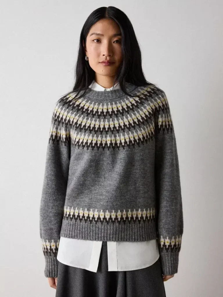 Whistles Wool Blend Fairisle Jumper, Grey/Multi Christmas jumper from John Lewis