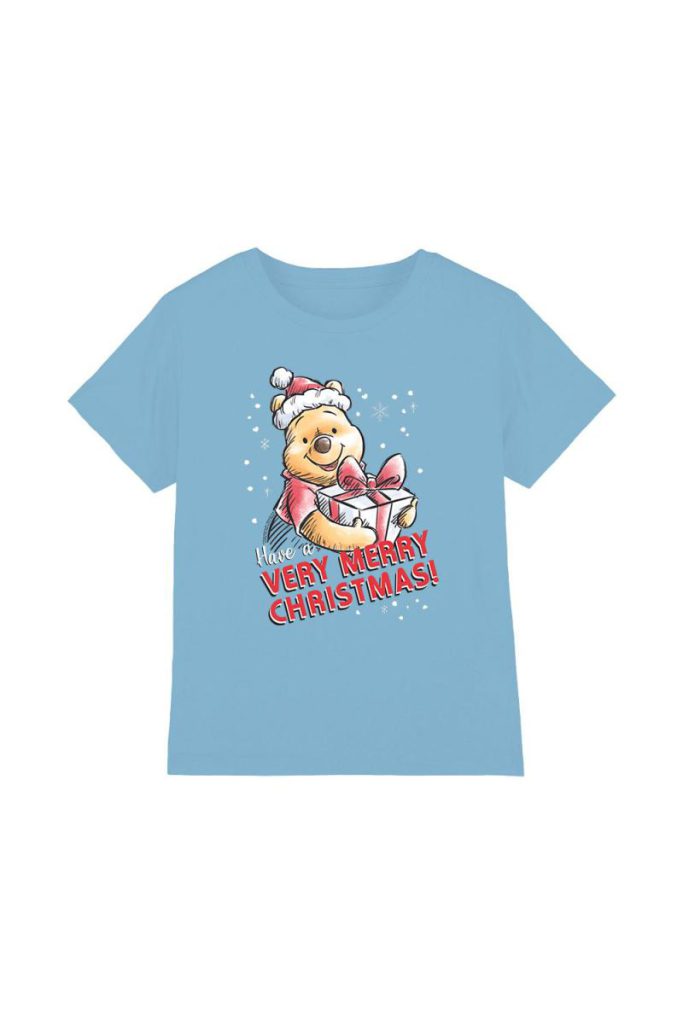 Winnie The Pooh Have A Very Merry Christmas! Kids T-Shirt Light Blue from Debenhams