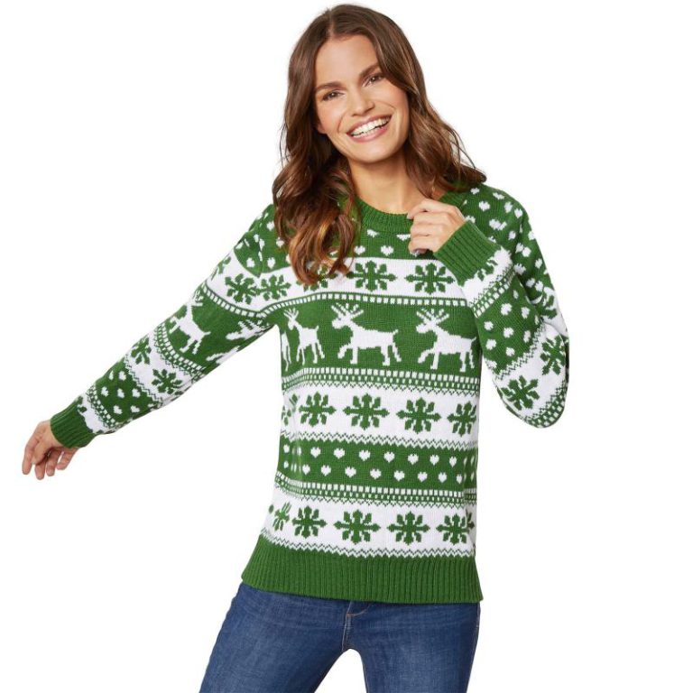 Winter Magic Ladies' Christmas Jumper Green in White from Debenhams