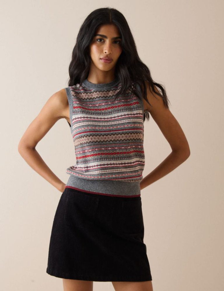 Wool Blend Ditsy Fair Isle Crew Neck Knitted Vest Christmas jumper from Marks & Spencer