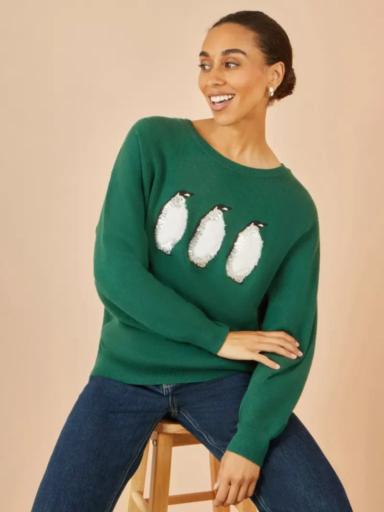 Yumi Christmas Festive Penguin Knitted Crew Neck Jumper from John Lewis