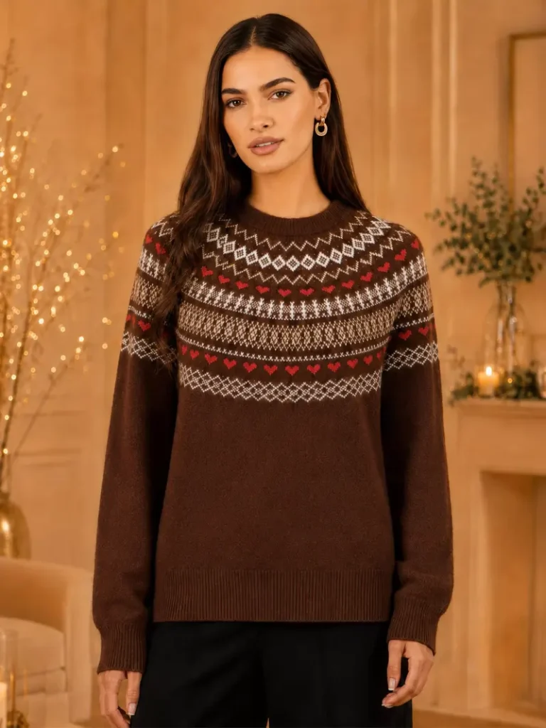 Yumi Fair Isle Crew Neck Jumper, Brown Christmas jumper from John Lewis