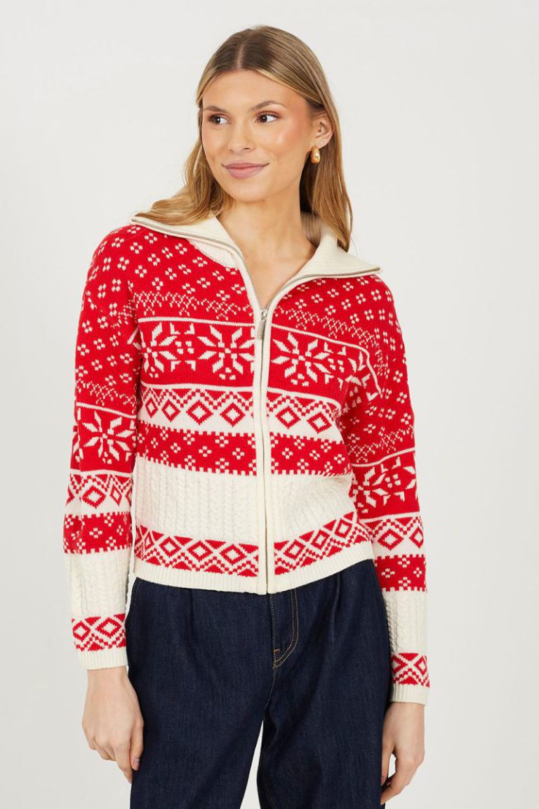Zip Through Fairisle Christmas Cardigan from Boohoo